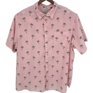 Oak Hill Button Down Shirt 2XL Pink Seersucker Palm Tree Short Sleeve Tropical
